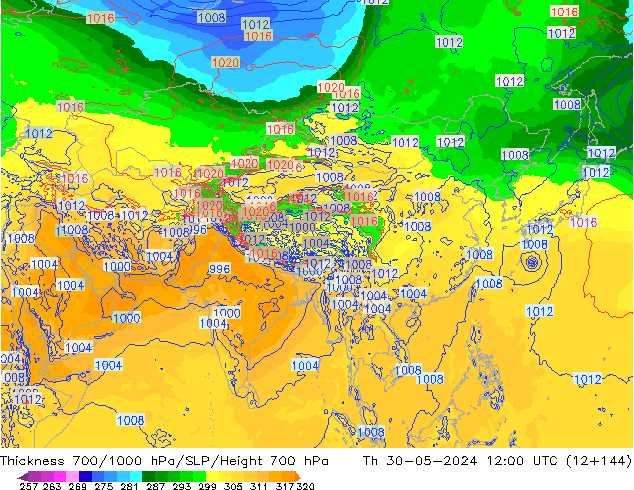 Thck 700-1000 hPa ECMWF Th 30.05.2024 12 UTC