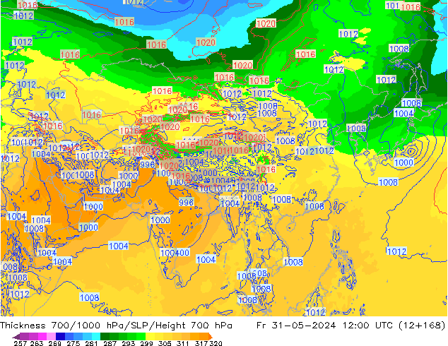 700-1000 hPa Kalınlığı ECMWF Cu 31.05.2024 12 UTC