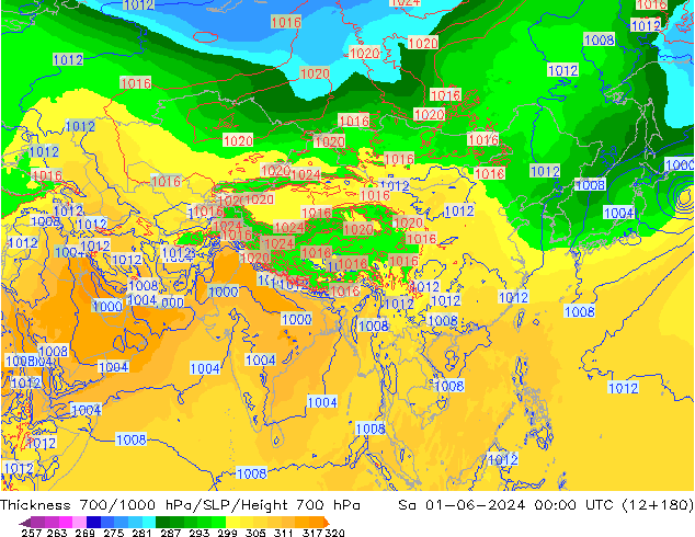 Thck 700-1000 hPa ECMWF  01.06.2024 00 UTC