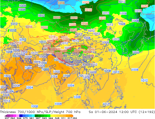 700-1000 hPa Kalınlığı ECMWF Cts 01.06.2024 12 UTC