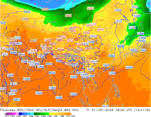 Thck 850-1000 hPa ECMWF Sex 31.05.2024 18 UTC