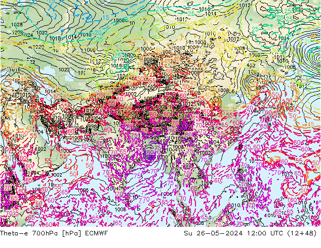 Theta-e 700hPa ECMWF Dom 26.05.2024 12 UTC