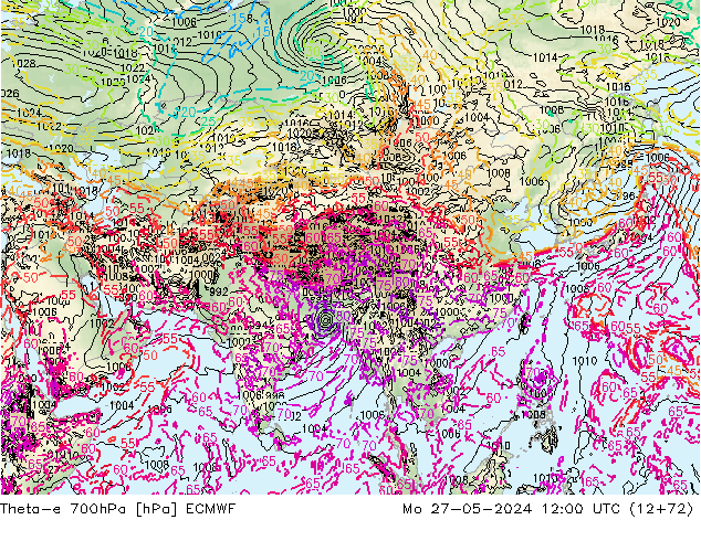 Theta-e 700hPa ECMWF Mo 27.05.2024 12 UTC