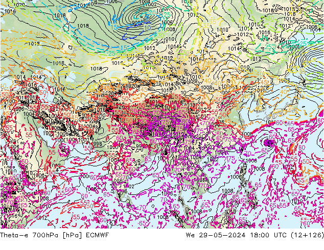 Theta-e 700hPa ECMWF St 29.05.2024 18 UTC