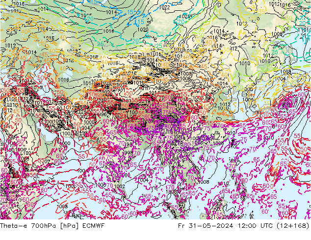 Theta-e 700hPa ECMWF Cu 31.05.2024 12 UTC