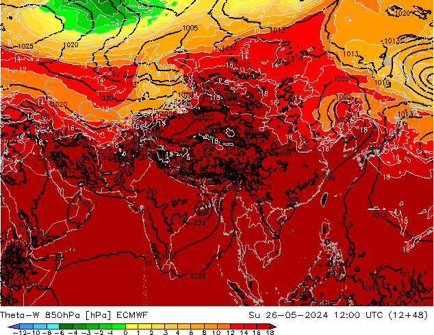 Theta-W 850гПа ECMWF Вс 26.05.2024 12 UTC