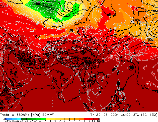 Theta-W 850hPa ECMWF do 30.05.2024 00 UTC