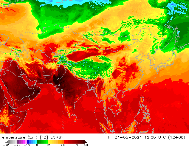 Temperatura (2m) ECMWF Sex 24.05.2024 12 UTC