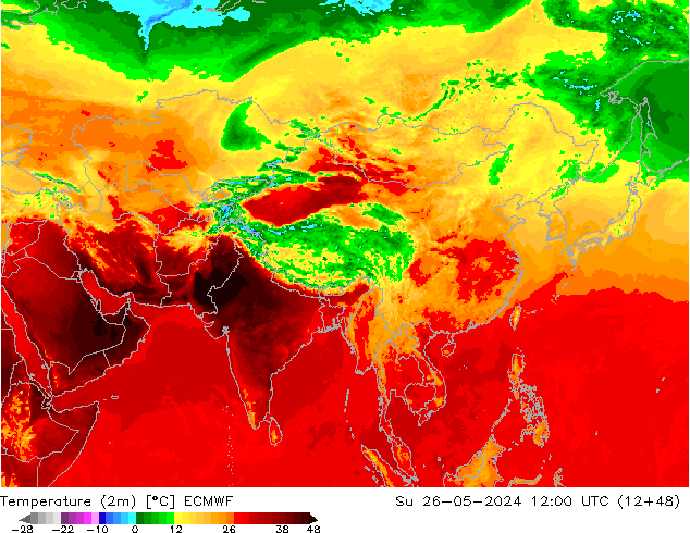 Temperature (2m) ECMWF Su 26.05.2024 12 UTC