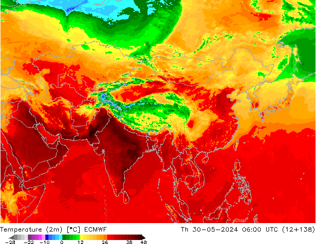 Temperaturkarte (2m) ECMWF Do 30.05.2024 06 UTC