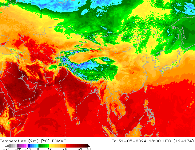 Temperature (2m) ECMWF Fr 31.05.2024 18 UTC