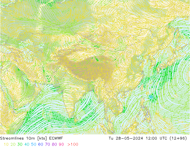 Streamlines 10m ECMWF Tu 28.05.2024 12 UTC