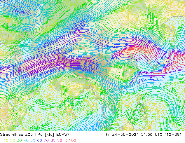 Stroomlijn 200 hPa ECMWF vr 24.05.2024 21 UTC