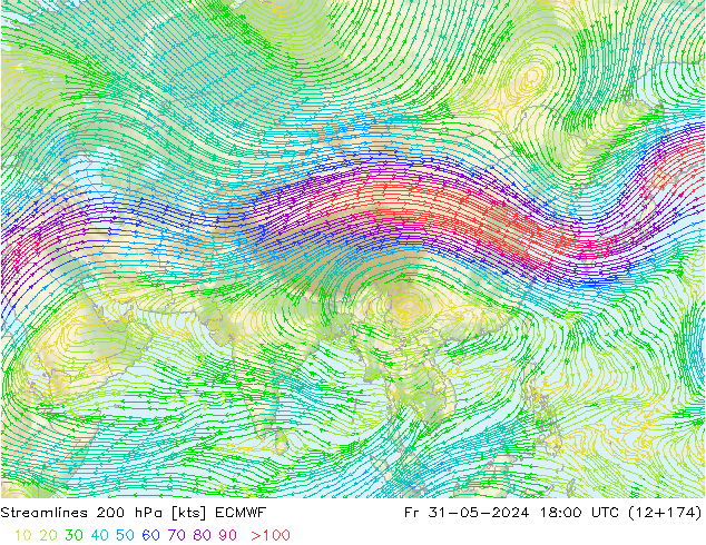 Linha de corrente 200 hPa ECMWF Sex 31.05.2024 18 UTC