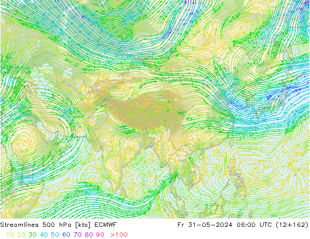 Rüzgar 500 hPa ECMWF Cu 31.05.2024 06 UTC