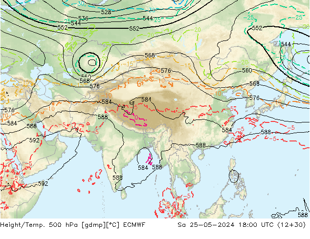 Z500/Rain (+SLP)/Z850 ECMWF Sa 25.05.2024 18 UTC