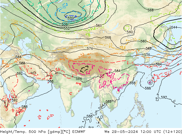 Height/Temp. 500 hPa ECMWF śro. 29.05.2024 12 UTC