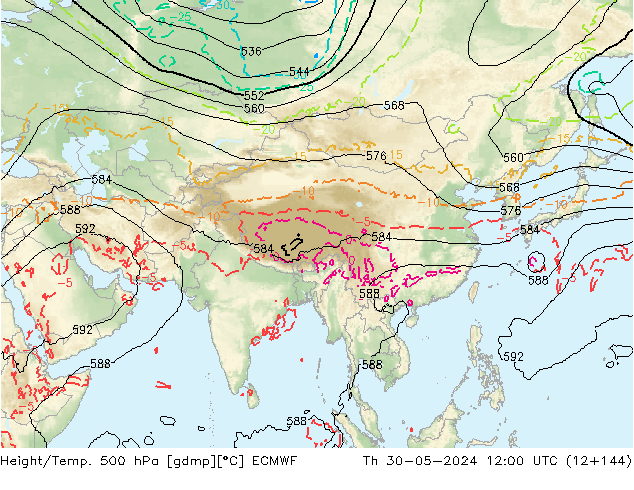 Z500/Rain (+SLP)/Z850 ECMWF Th 30.05.2024 12 UTC