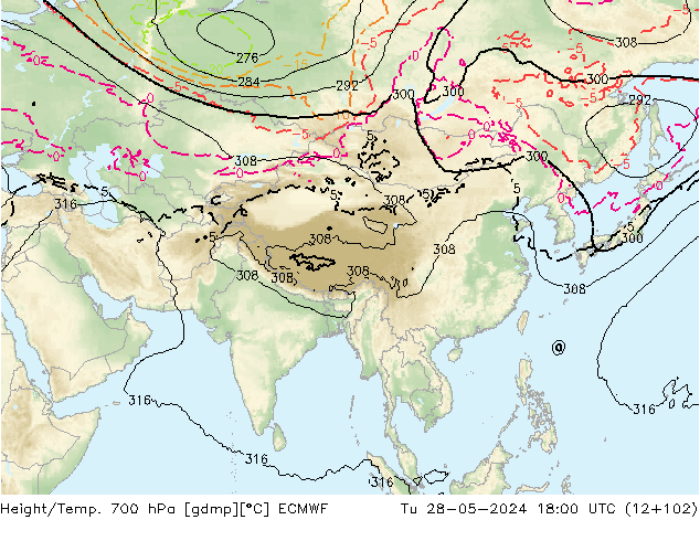 Yükseklik/Sıc. 700 hPa ECMWF Sa 28.05.2024 18 UTC