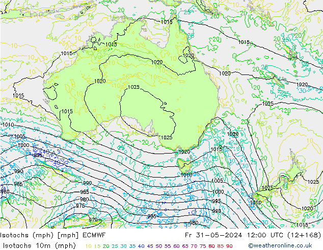 Isotachs (mph) ECMWF Sex 31.05.2024 12 UTC