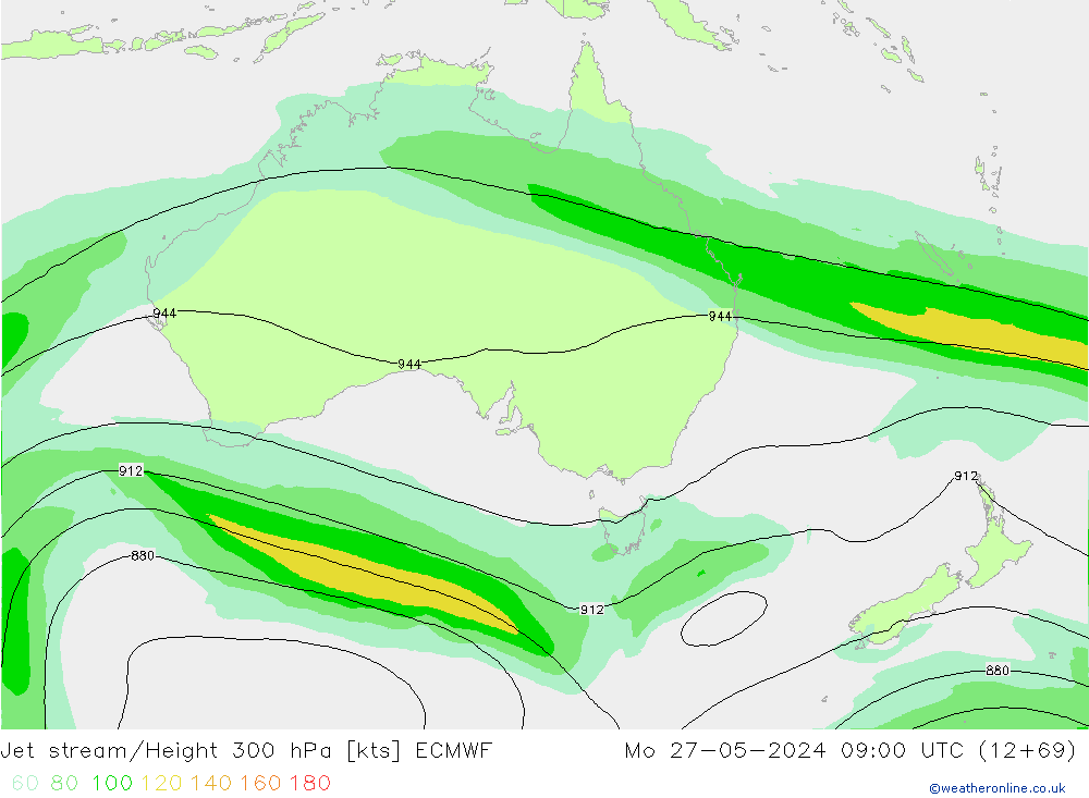 Jet stream/Height 300 hPa ECMWF Mo 27.05.2024 09 UTC