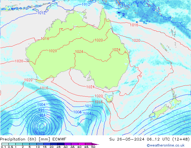 Precipitação (6h) ECMWF Dom 26.05.2024 12 UTC