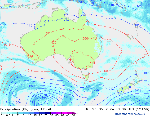 Precipitation (6h) ECMWF Mo 27.05.2024 06 UTC