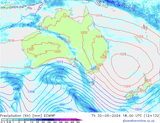 Precipitation (6h) ECMWF Th 30.05.2024 00 UTC