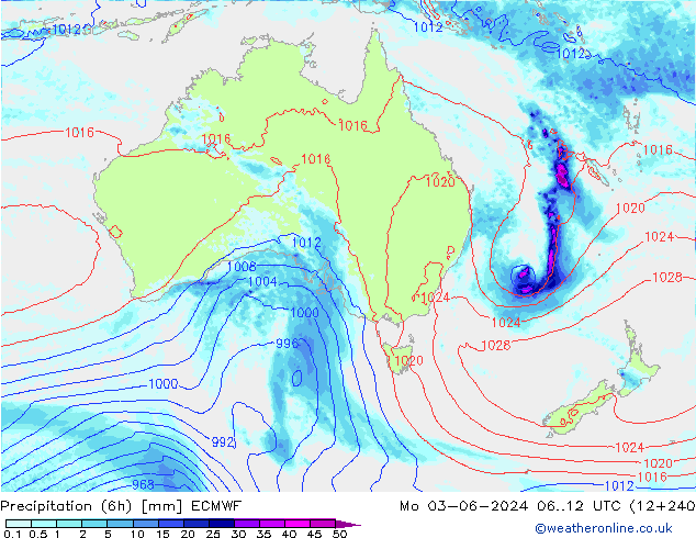 Z500/Rain (+SLP)/Z850 ECMWF Mo 03.06.2024 12 UTC