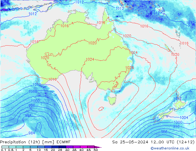 осадки (12h) ECMWF сб 25.05.2024 00 UTC