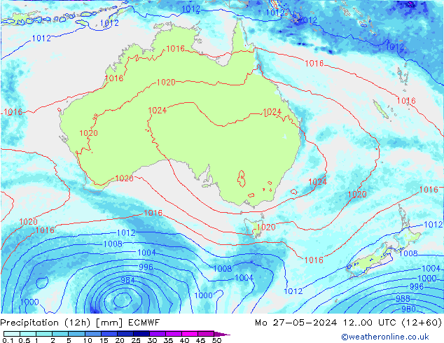 Precipitação (12h) ECMWF Seg 27.05.2024 00 UTC