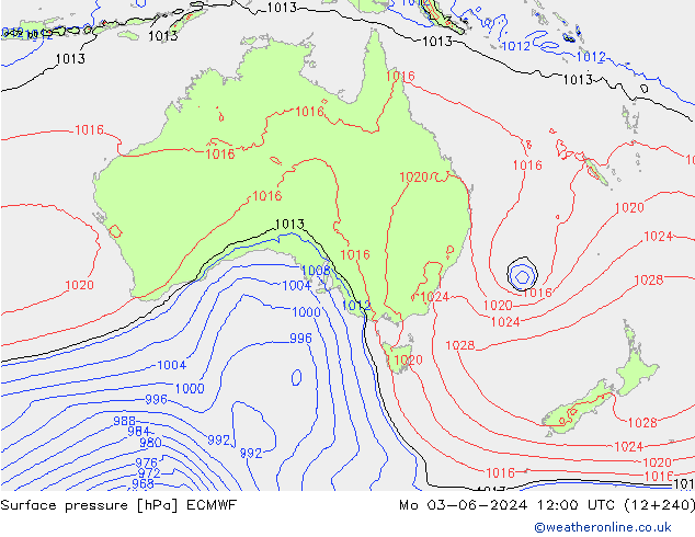 Pressione al suolo ECMWF lun 03.06.2024 12 UTC