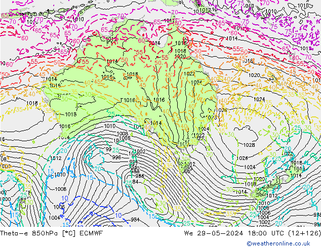 Theta-e 850hPa ECMWF Çar 29.05.2024 18 UTC