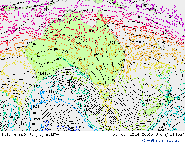 Theta-e 850hPa ECMWF  30.05.2024 00 UTC