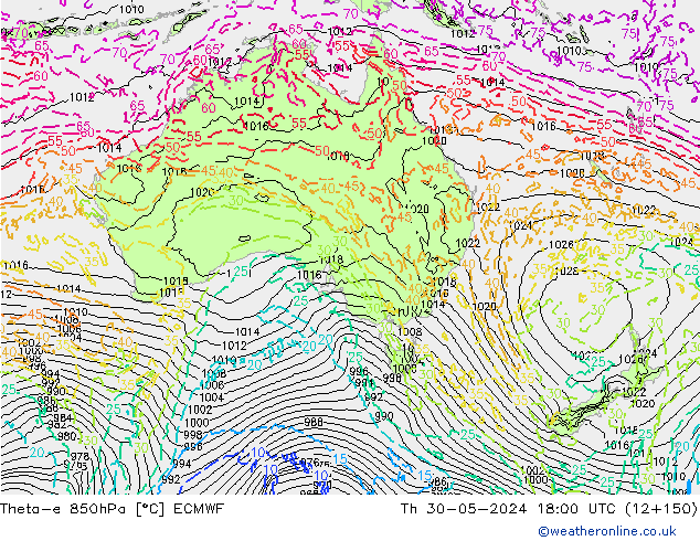 Theta-e 850hPa ECMWF jue 30.05.2024 18 UTC