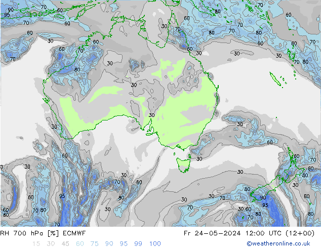 RH 700 гПа ECMWF пт 24.05.2024 12 UTC