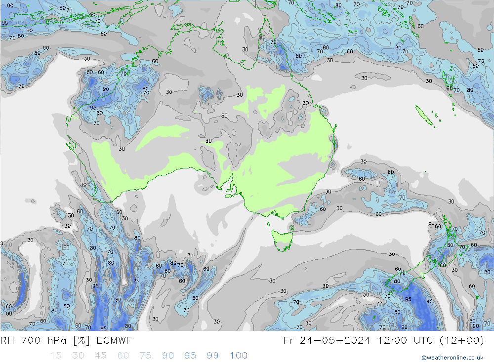 Humedad rel. 700hPa ECMWF vie 24.05.2024 12 UTC