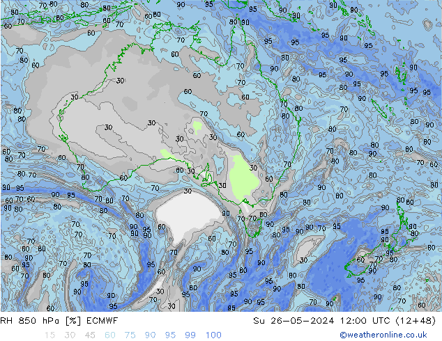 RH 850 hPa ECMWF Dom 26.05.2024 12 UTC