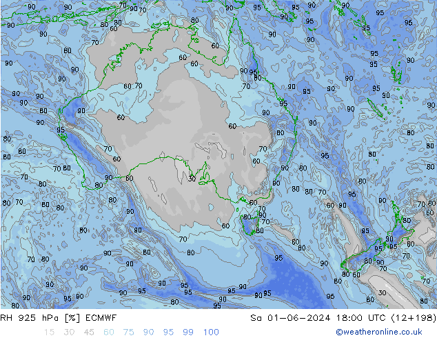 RH 925 hPa ECMWF Sáb 01.06.2024 18 UTC