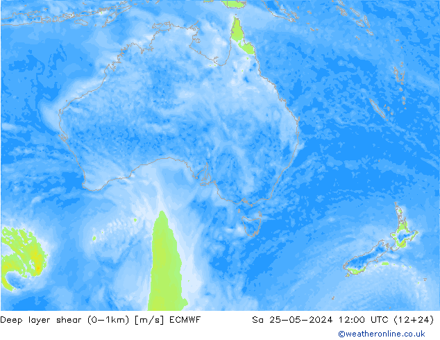 Deep layer shear (0-1km) ECMWF so. 25.05.2024 12 UTC