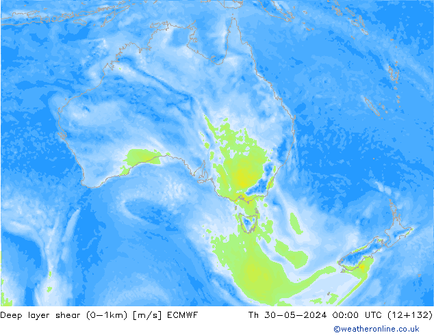 Deep layer shear (0-1km) ECMWF Th 30.05.2024 00 UTC