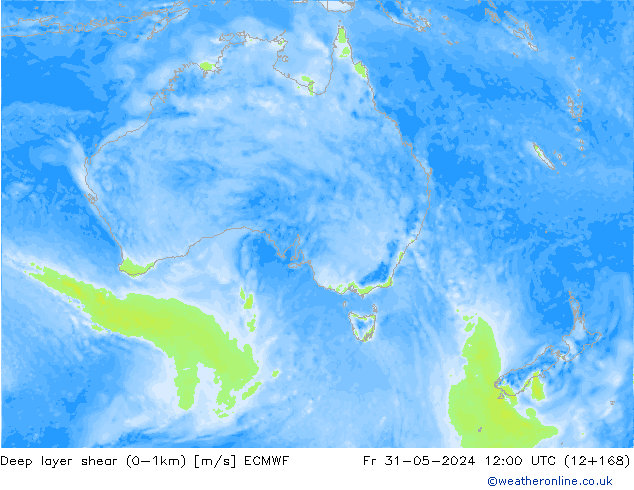 Deep layer shear (0-1km) ECMWF vr 31.05.2024 12 UTC