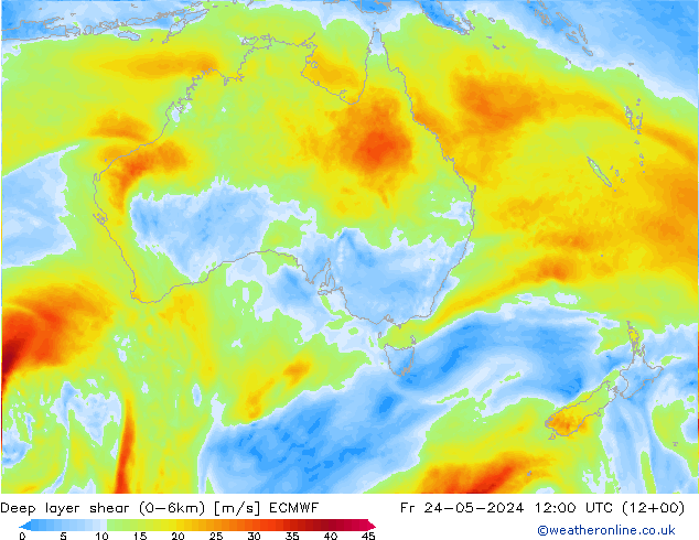 Deep layer shear (0-6km) ECMWF Fr 24.05.2024 12 UTC