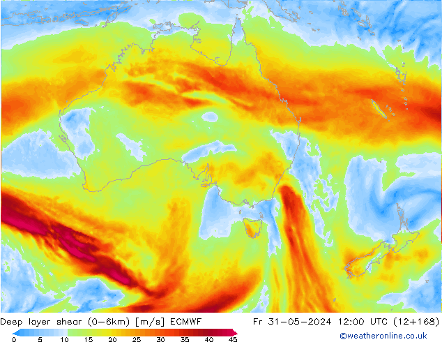 Deep layer shear (0-6km) ECMWF  31.05.2024 12 UTC