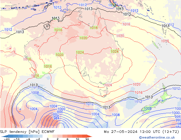 SLP tendency ECMWF Mo 27.05.2024 12 UTC