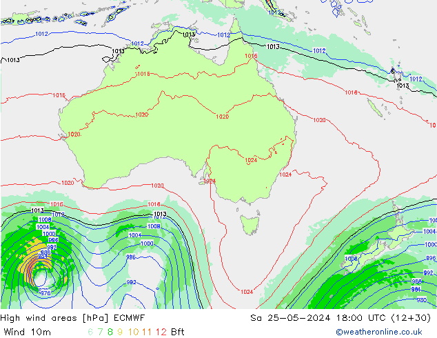 High wind areas ECMWF Sa 25.05.2024 18 UTC