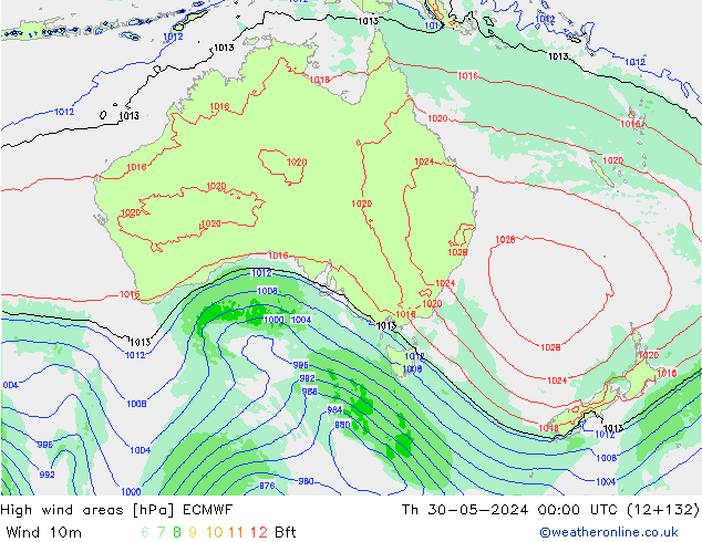 High wind areas ECMWF Qui 30.05.2024 00 UTC