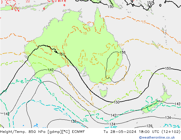 Height/Temp. 850 hPa ECMWF Tu 28.05.2024 18 UTC