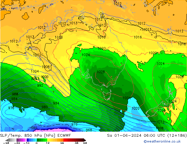 SLP/Temp. 850 hPa ECMWF  01.06.2024 06 UTC