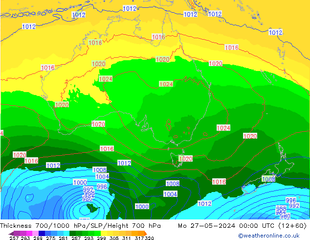 Thck 700-1000 hPa ECMWF Mo 27.05.2024 00 UTC